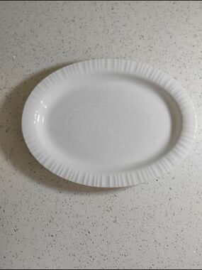 CorningWare White Oval Serving Platter Fluted Edge Casual China Minimalist